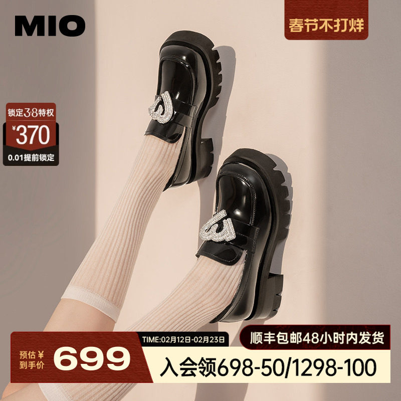 MIO米奥乐福鞋学院风可爱大头鞋复古增高6.5cm单鞋一脚蹬女鞋
