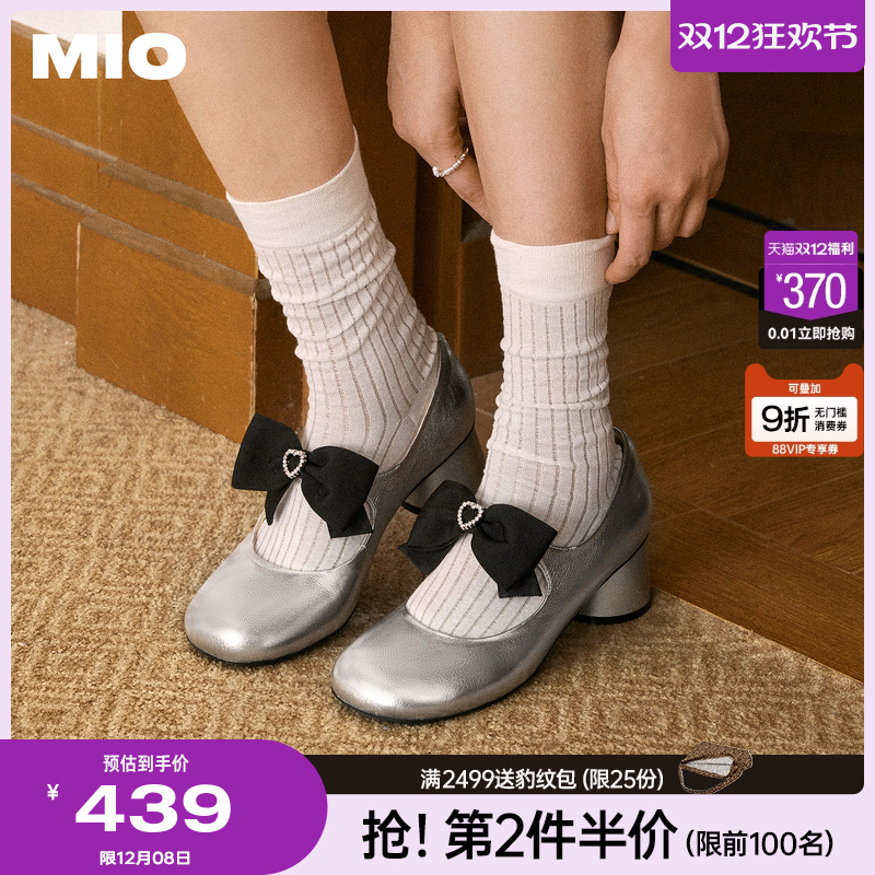 MIO米奥玛丽珍圆头蝴蝶结2025秋季新款洛丽塔甜美高跟单鞋女鞋