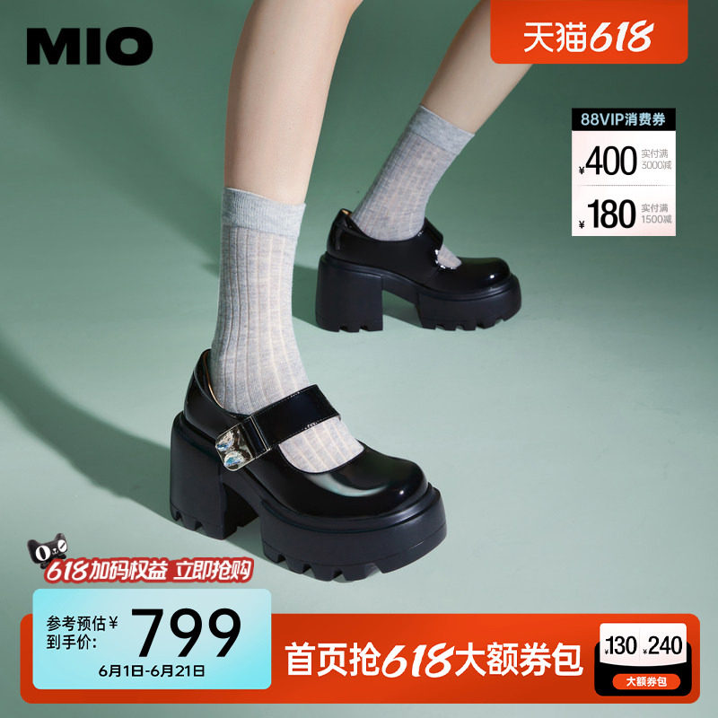 张婧仪同款MIO米奥洛丽塔高跟单鞋蝴蝶跟高9cm浅口玛丽珍鞋女