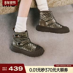 MIO米奥冬季短筒靴圆头厚底雪地靴酷趣有型短靴百搭增高靴子女