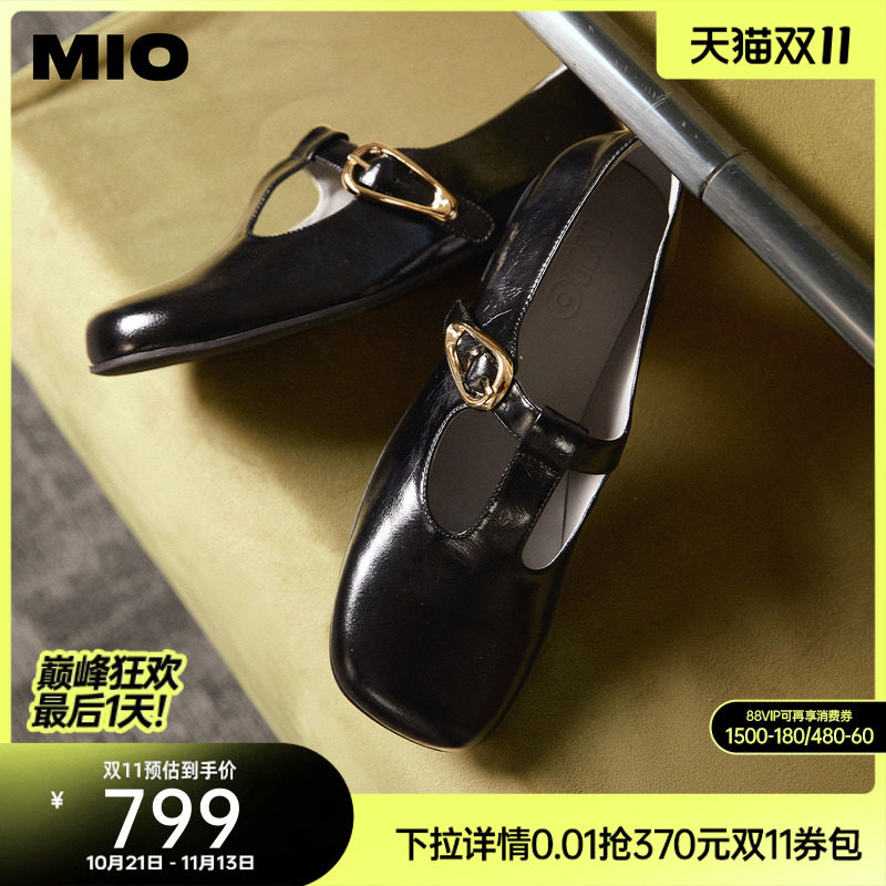 MIO米奥玛丽珍鞋2026春季新款方头粗跟T字带搭扣小皮鞋乐福鞋女鞋