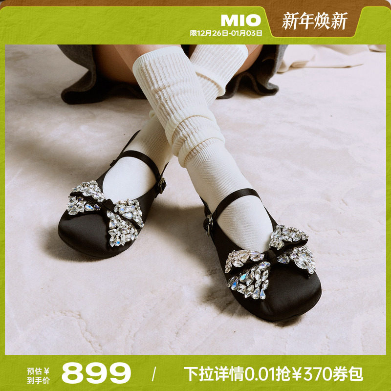 MIO米奥玛丽珍鞋2026春季新款圆头平底蝴蝶钻饰搭扣芭蕾舞鞋女鞋