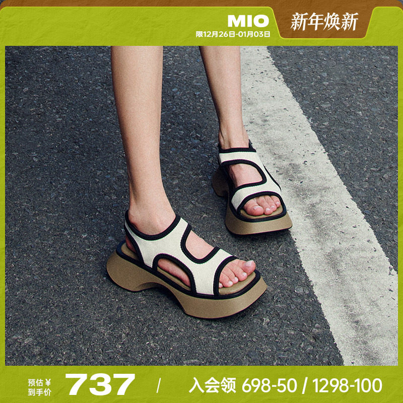 MIO米奥夏季新款凉鞋韩版拼色中跟沙发厚底时髦质感女凉鞋