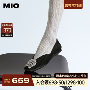 mio米奥晚晚鞋女鞋漆皮水钻浅口平底鞋真皮显瘦方头单鞋女工作鞋