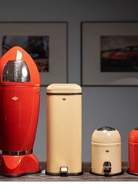现货德国进口WESCO红色威士克火箭垃圾桶摆件MCM风格不锈钢