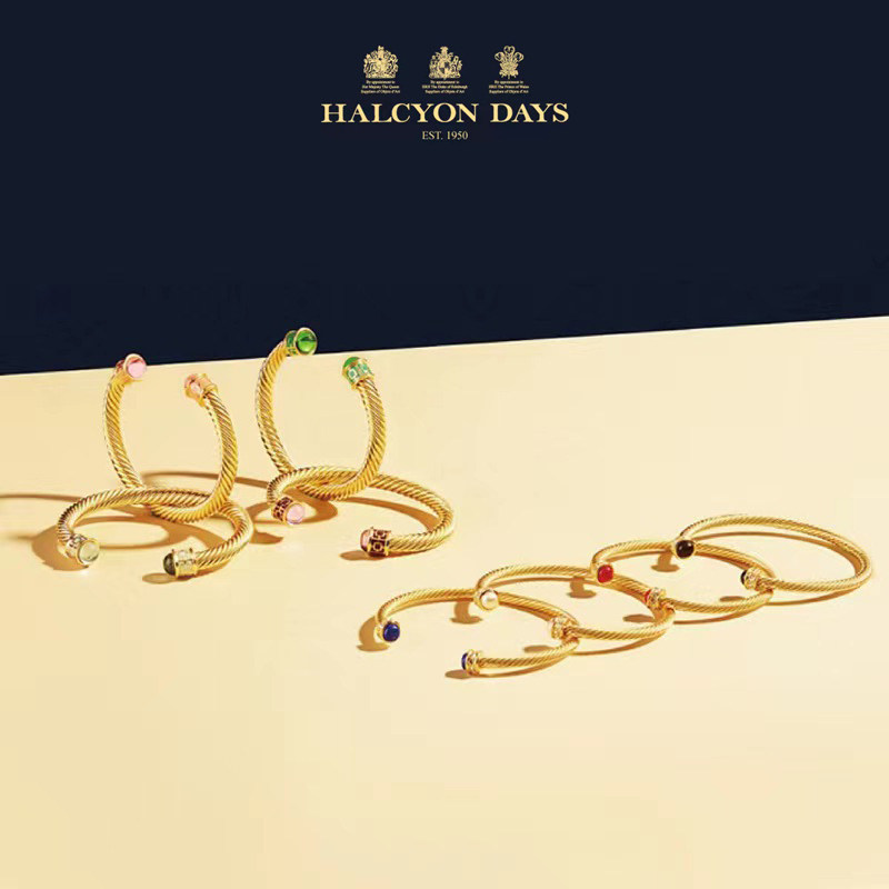黄铜镀18k金珐琅手镯1950英国halcyon days凯特王妃同款扭力手镯