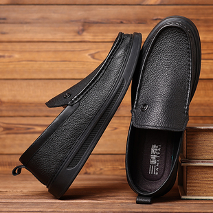 秋季新款特大码男鞋46头层牛皮软底一脚蹬休闲皮鞋47懒人豆豆鞋48
