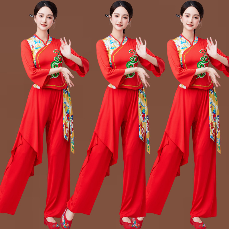 古典舞扇子舞蹈演出服女 广场舞服装新品套装练功服跳舞衣秧歌服