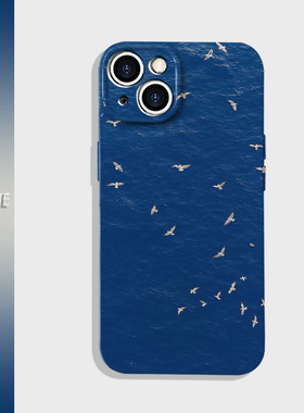 蓝色海面简约海鸥适用苹果16promax菲林壳华为P70软防摔小米15全包OPPOReno13光面荣耀300红米note14手机壳