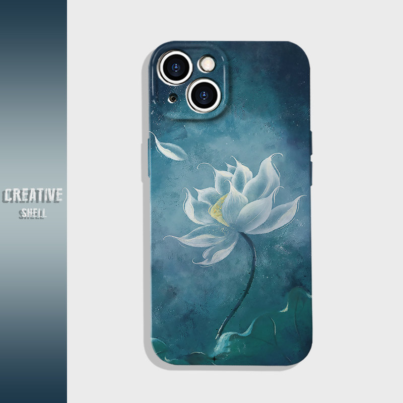 文艺国潮幽蓝荷花菲林手机壳适用iPhone16/15plus华为nova10pro/hinova12se小米civi4pro魅族21vivos19一加13