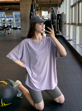 镂空网纱肩显瘦宽松大码胖mm健身服女运动T恤速干跑步瑜伽服上衣