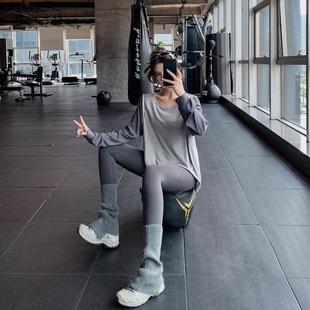 显瘦宽松大码 纯色运动T恤 胖mm女健身服瑜伽服上衣速干衣跑步拼袖