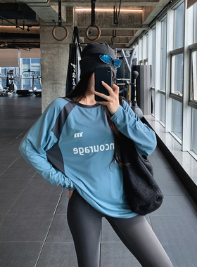 显瘦宽松大码胖mm女健身服瑜伽服上衣速干衣跑步长款字母运动T恤