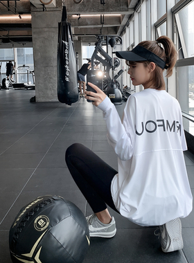宽松大码胖mm女健身服瑜伽服上衣速干跑步罩衫运动T恤中长款遮臀