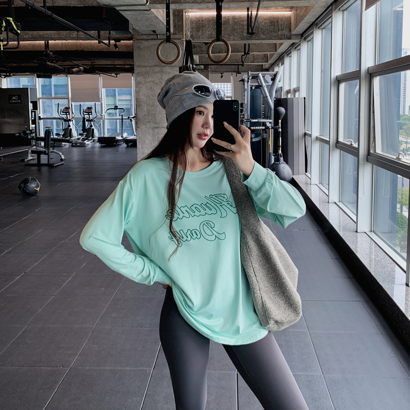 显瘦宽松大码胖mm女健身服瑜伽服上衣速干跑步长款字母运动T恤衫