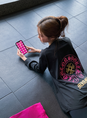 宽松显瘦健身服大码胖mm跑步瑜伽上衣速干印花运动T恤女长款罩衫
