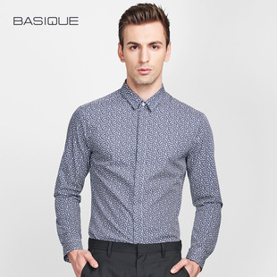 清仓 修身 元 男长袖 纯棉休闲潮衬衣 本树叶印花衬衫