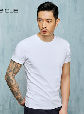 男士短袖t恤潮牌男 元本夏季圆领修身男装体恤潮流修身纯色打底衫
