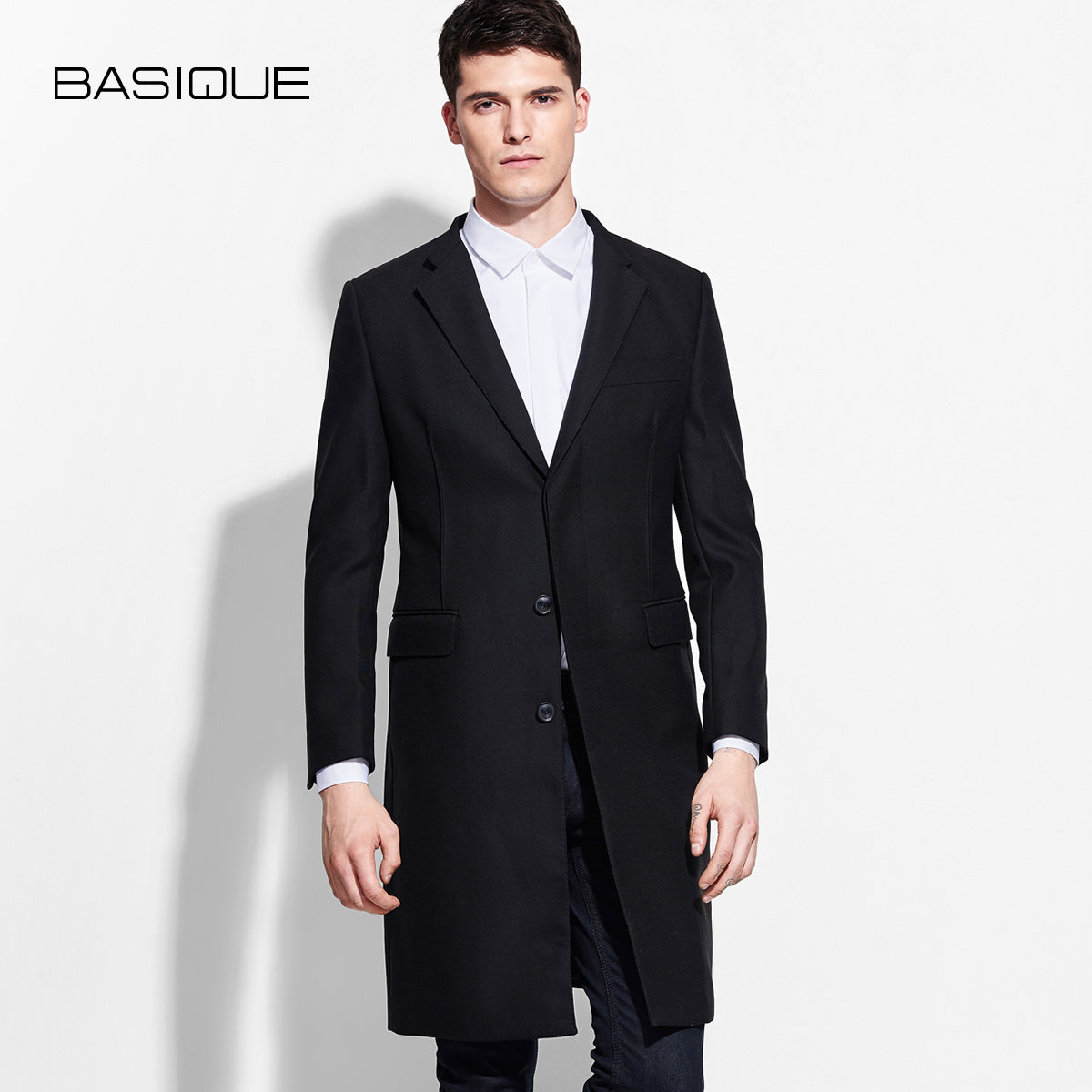 元本 2022冬季新款 纯羊毛大衣 男士立翻领黑色外套中长款风衣在类目 男装, 毛呢大衣中 - 来自Buy2taobao.com提供专业的淘宝代购服务