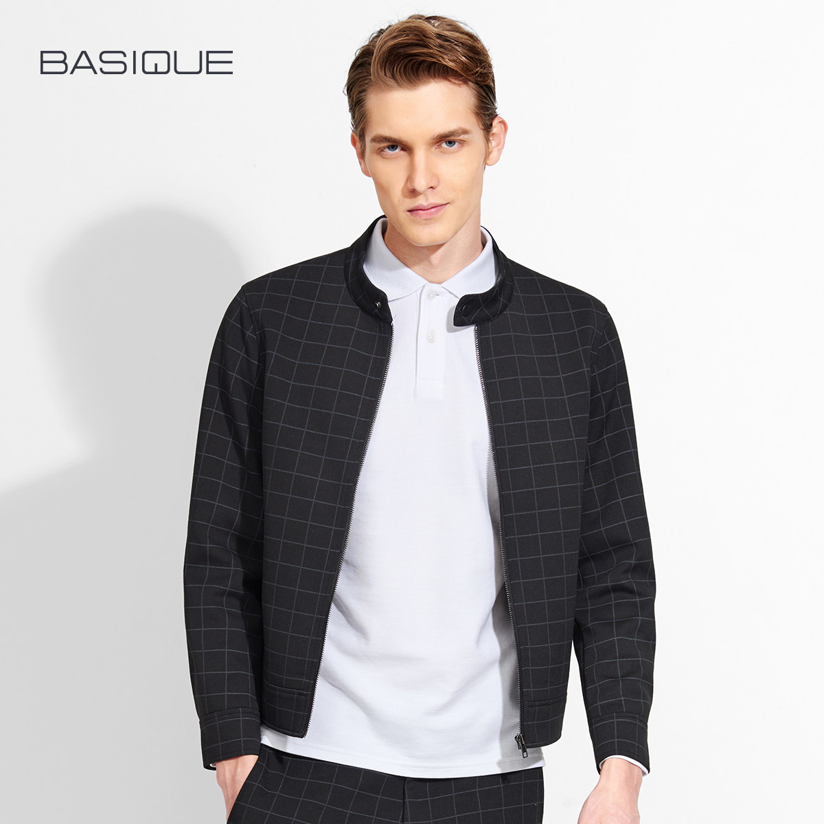 元本2025秋装男士商务休闲夹克外套 原宿风时尚立领格子