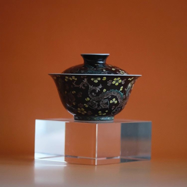 葭元里茶集 古彩集美/拟古康熙古彩黑地龙纹壶承盖碗闻香杯,餐饮具,茶杯,淘宝优惠券,粉丝福利购,淘宝优惠卷