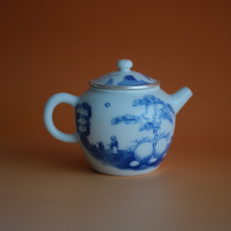 葭元里茶集 清物堂包银口青花千叶纹袖珍小盖碗 泡茶手工薄胎90cc