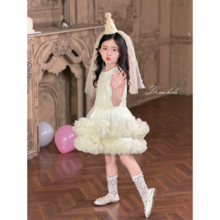 无袖 公主裙 连衣裙小女孩花边背心裙小女孩韩版 Domi女童夏季