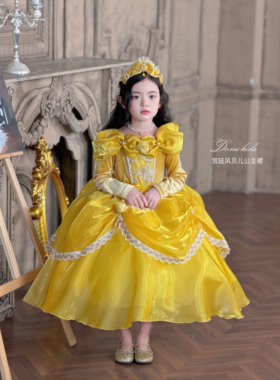 Domi复古高定贝儿公主裙女童秋冬宫廷风丝绒长袖蓬蓬连衣裙小礼服