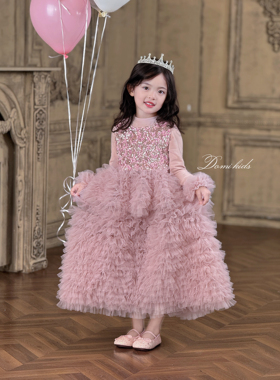 Domikids女童连衣裙2025新款儿童生日粉色蓬蓬裙小女孩礼服公主裙