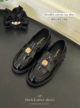 Domikids女童黑色皮鞋2025新款英伦风亮皮公主鞋儿童山茶花乐福鞋