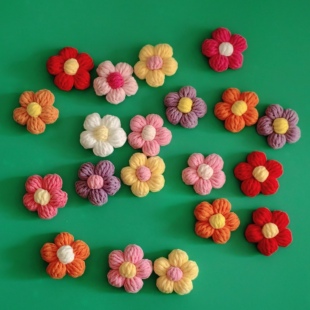 少女心花朵毛线配件可爱泡芙花装饰纯手工编织雪5裸花花头配件4cm