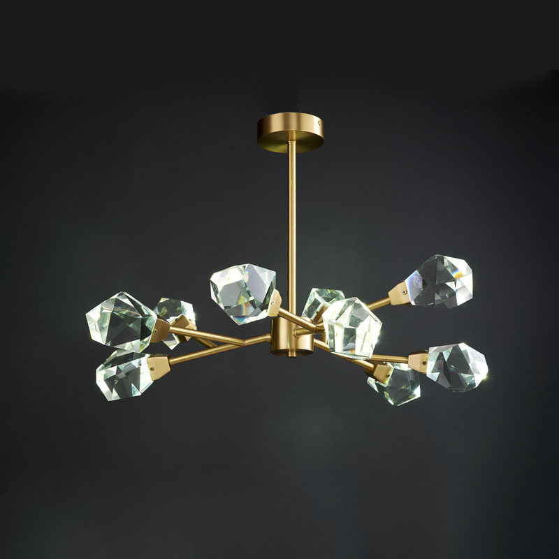 客厅灯水晶灯后现代轻奢吊灯创意树枝钻石形水晶灯黄铜餐厅卧室灯