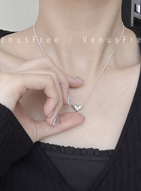 韩国925纯银线条异形立体手绘爱心锁骨链项链银饰简约日常单叠戴