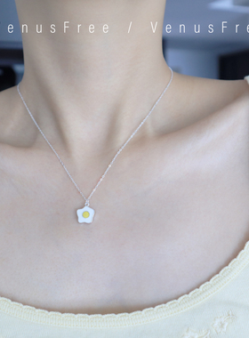 韩国925纯银鸡蛋花彩釉少女感细锁骨链项链小众简约银饰日常搭配