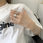 韩国博主925纯银加粗光面麻花双层做旧 戒指环男女简约 不规则宽版