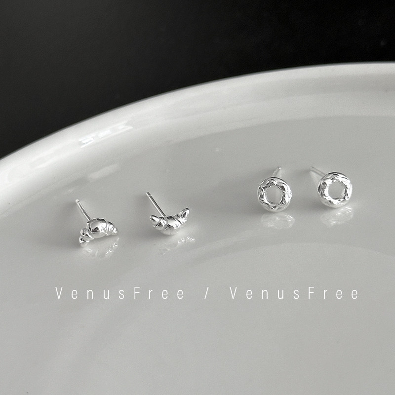 mini牛角包甜甜圈!925纯银超精致日常防敏不用摘质感小耳钉简约