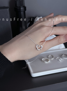 设计感韩国定制925纯银异形爱心光面超亮项链锁骨链少女简约日常