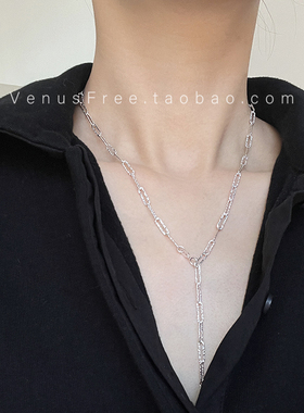 任意扣可扣万搭叠戴裸链!意大利925纯银超闪方扣锁骨链长项链简约
