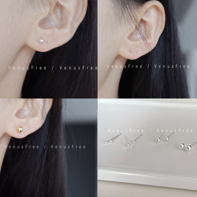 日常养耳朵不用摘!8款4种尺寸925纯银镀金基础款豆豆耳钉简约银饰