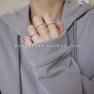 韩国925纯银光面开口可调戒指环日常叠戴细粗男女简约 basic基本款