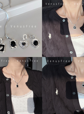 925纯银爱心吊坠黑玛瑙锁骨链