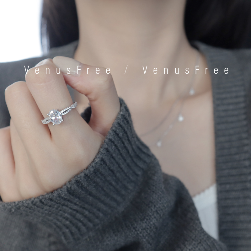 925纯银鸽子蛋超闪双麻花精致满钻大颗钻戒指日常高及感简约轻奢