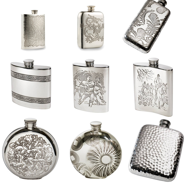 英国WENTWORTH高档小酒壶随身便携纯锡手工扁酒壶礼品随身户外