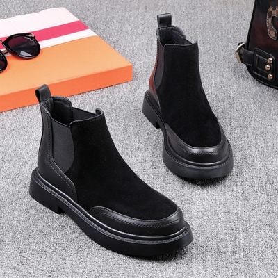切尔西平底靴牛皮短靴女马丁靴