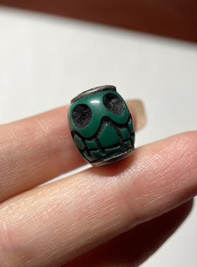 藏传油绿老尸陀林主料器镶嵌桶珠12mm 念珠多宝老珠配珠元素 370