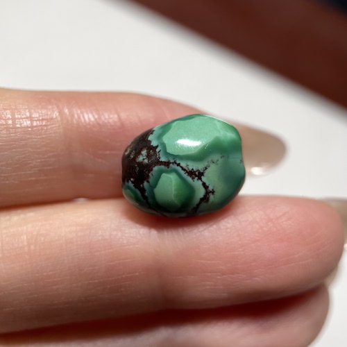 藏传西藏老绿松石背云小勒子13.7mm 念珠手串diy配珠配饰老珠1840