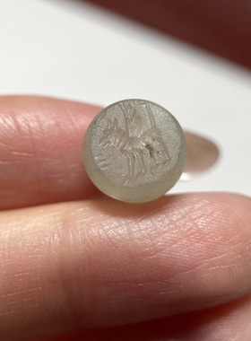 萨珊王朝玛瑙精美动物小印章10.5mm 手工錾刻大磨损念珠卡子 1612