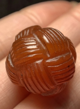 百年老红玛瑙盘长如意结单珠20mm 念珠手串糖色老珠单珠古珠 1691