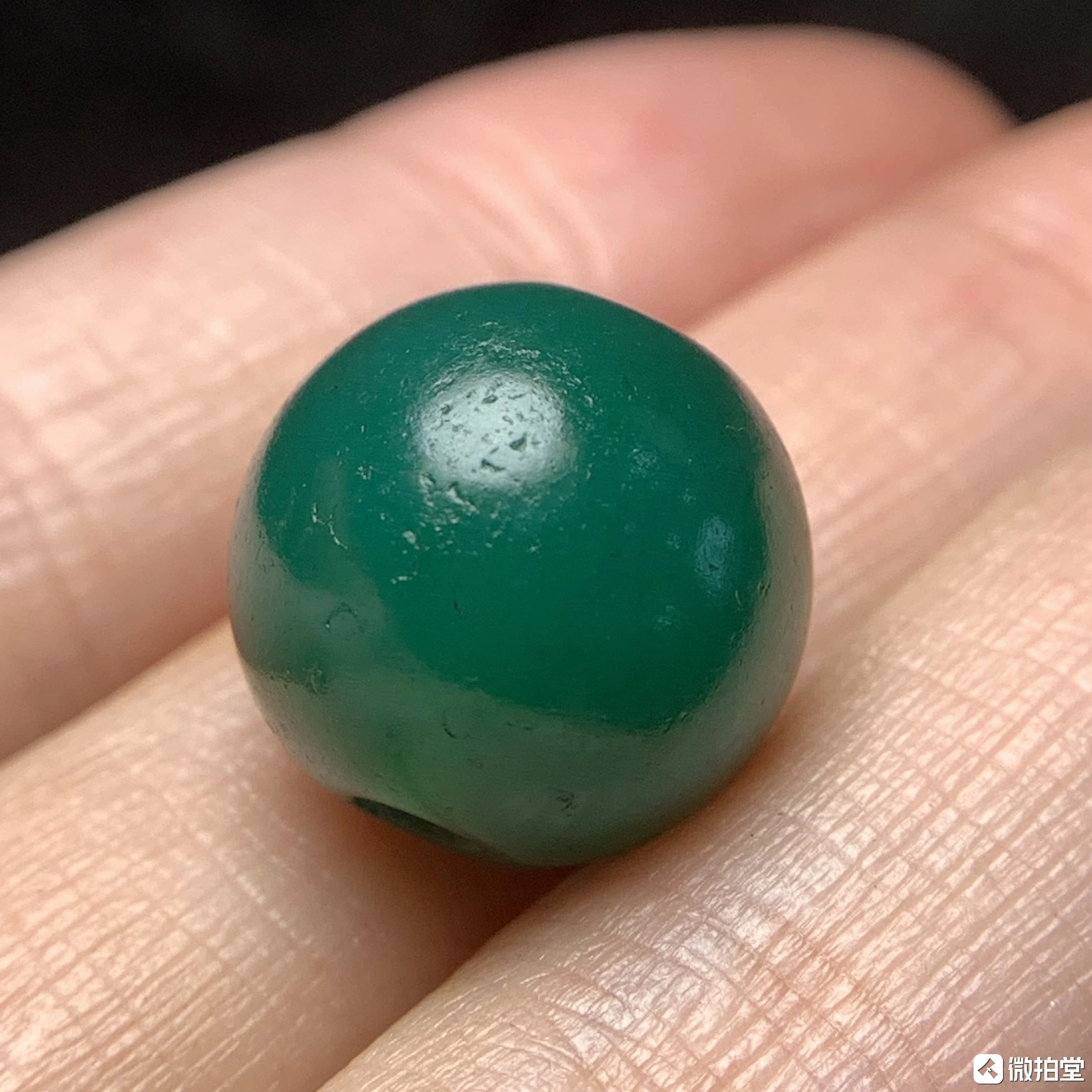 百年翡翠绿老玛瑙圆珠13.8mm 大孔道手串念珠多宝老珠子配珠 1874