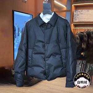 白鸭绒假两件羽绒服男士冬季新款休闲翻领防寒加厚保暖短款外套潮